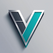 Geometric logo with a stylized 'V' on a gray background